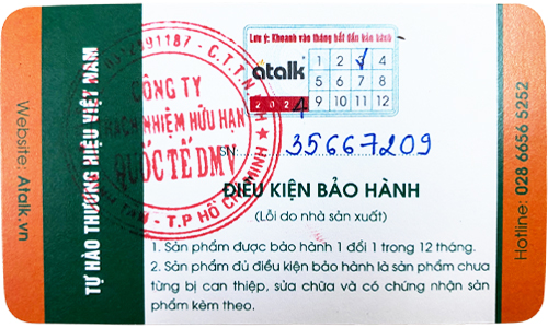 Chứng nhận bảo hành Sản phẩm Máy Phiên Dịch Atalk Thương Hiệu Việt Nam chính hãng