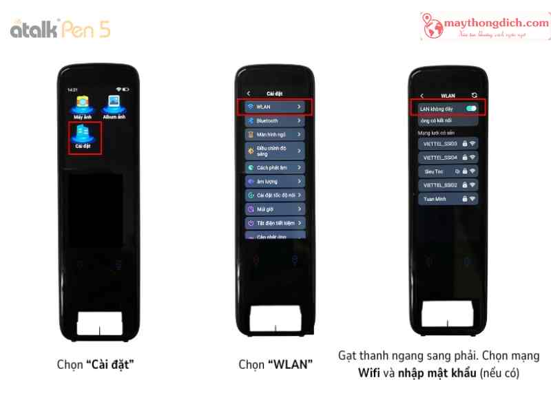 Cách kết nối mạng Wifi cho Atalk Pen 5