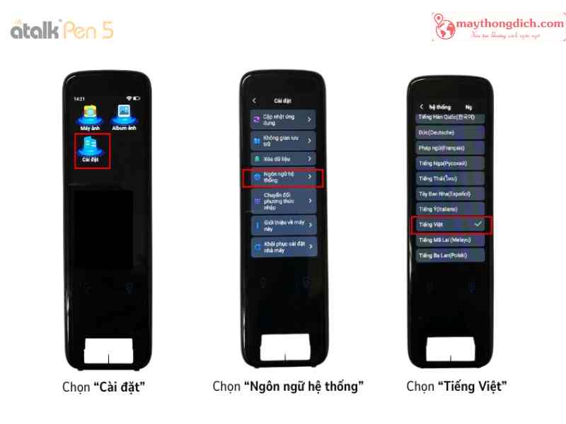 Cài đặt ngôn ngữ hiển thị trên bút thông minh ATalk Pen 5