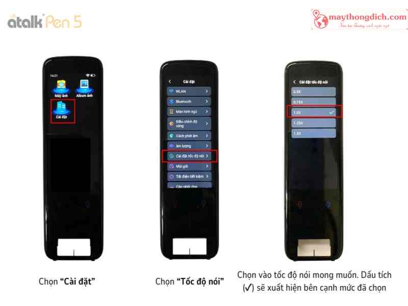 Cài đặt tốc độ nói trên ATalk Pen 5