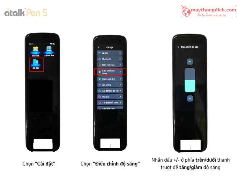 Điều chỉnh âm lượng và độ sáng trên bút phiên dịch ATalk Pen 5