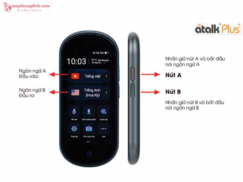 Các bước sử dụng tính năng dịch giọng nói trên máy phiên dịch ngôn ngữ ATalk Plus+