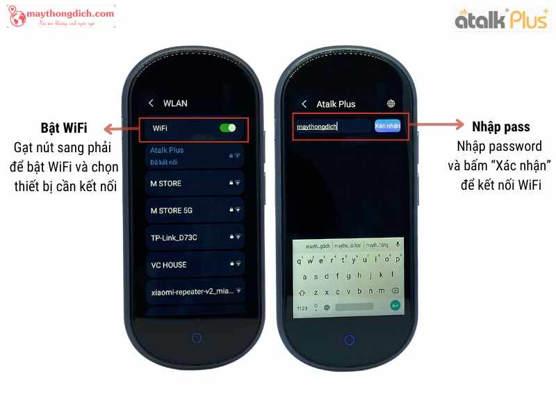 Chọn mạng và nhập mật khẩu Wifi