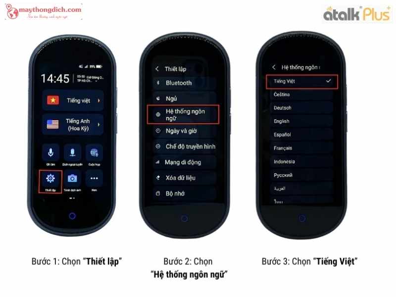 Cài đặt ngôn ngữ cho máy phiên dịch ATalk Plus+