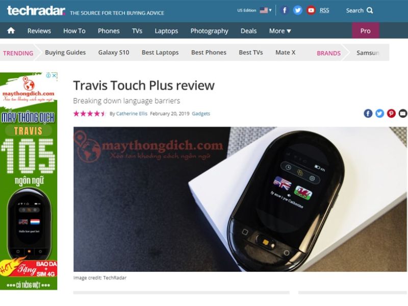 Review máy thông dịch travis trên trang web Techradar