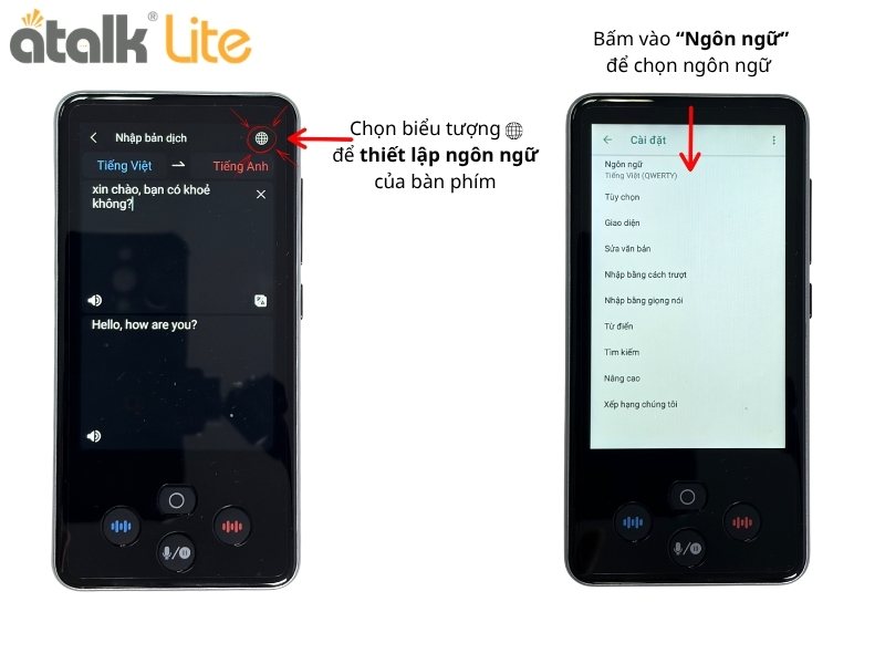Cách Cài Ngôn Ngữ Trong Tính Năng Dịch Văn Bản Trên Máy Dịch ATalk Lite