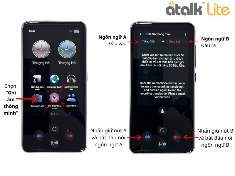 Cách Dùng Tính Năng Dịch Ghi Âm Trên Máy Dịch ATalk Lite Chi Tiết