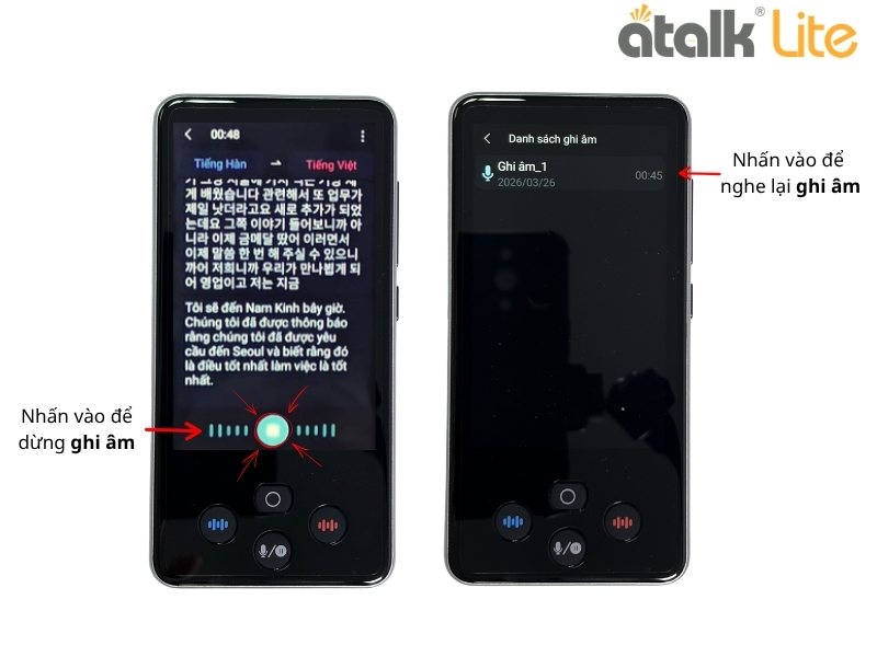 Cách Sử Dụng Tính Năng Dịch Ghi Âm Máy Phiên Dịch ATalk Lite