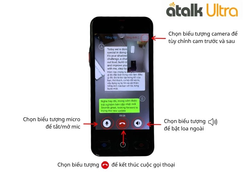 Bản Dịch Sẽ Được Hiển Trị Trực Tiếp Trên Màn Hình ATalk Ultra Và Điện Thoại