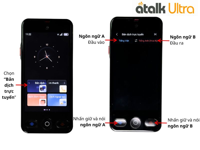 Cách Sử Dụng Tính Năng Dịch Trực Tuyến Trên Máy Phiên Dịch Trực Tiếp ATalk Ultra
