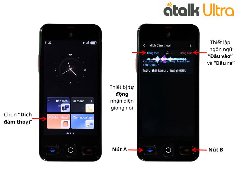 Cách Sử Dụng Tính Năng Phiên Dịch Đàm Thoại Trên Máy Phiên Dịch ATalk Ultra