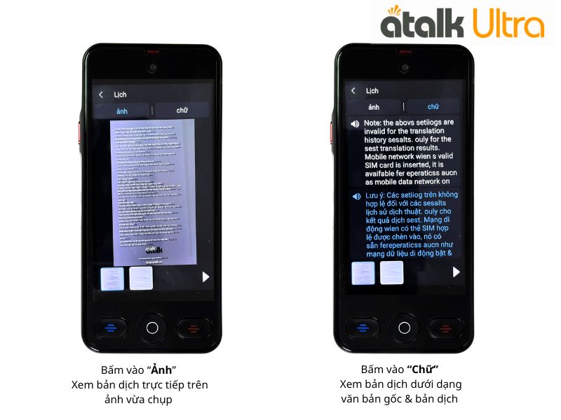 Có Thể Xem Bản Dịch Trực Tiếp Trên Màn Hình ATalk Ultra 