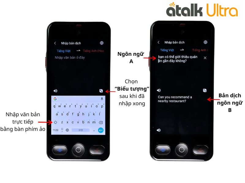 Nhập Nội Dung Cần Phiên Dịch Để Dịch Văn Bản Trên ATalk Ultra