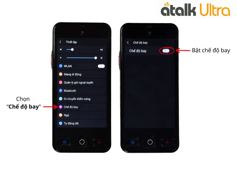 Cách Bật Tắt Chế Độ Bay Trên Máy Phiên Dịch 2 Chiều ATalk Ultra 
