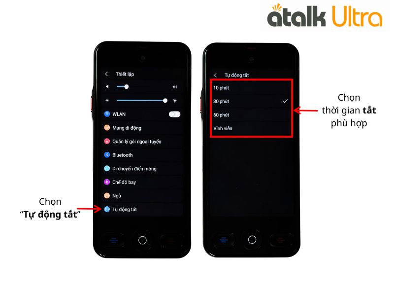 Cách Cài Chế Độ Tự Động Tắt Theo Giờ Trên Máy Dịch ATalk Ultra