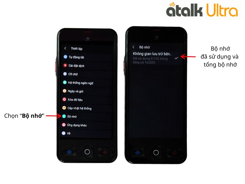 Cách Kiểm Tra Bộ Nhớ Trên Máy Dịch Cuộc Gọi ATalk Ultra