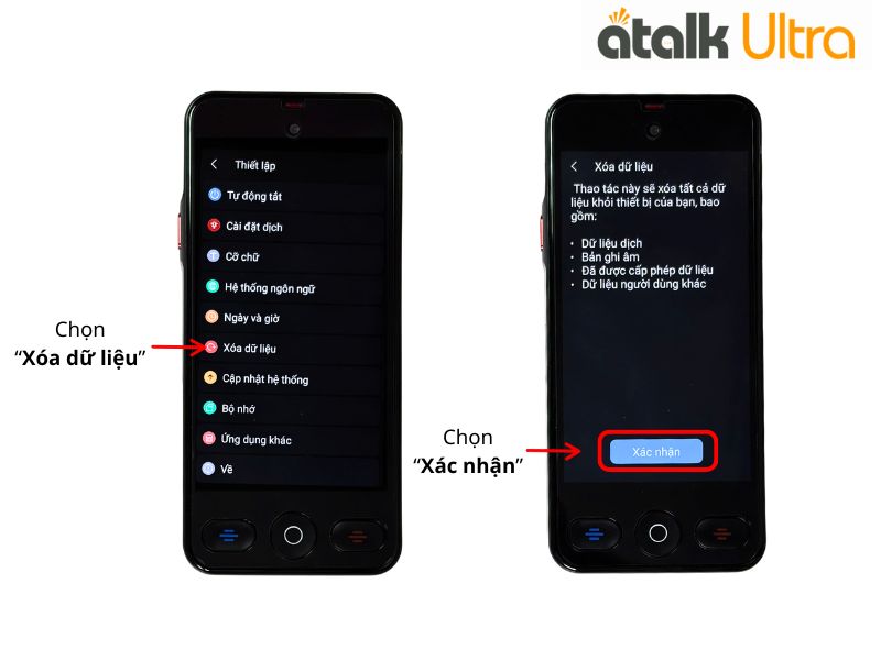 Xóa Dữ Liệu Trên Máy Phiên Dịch ATalk Ultra