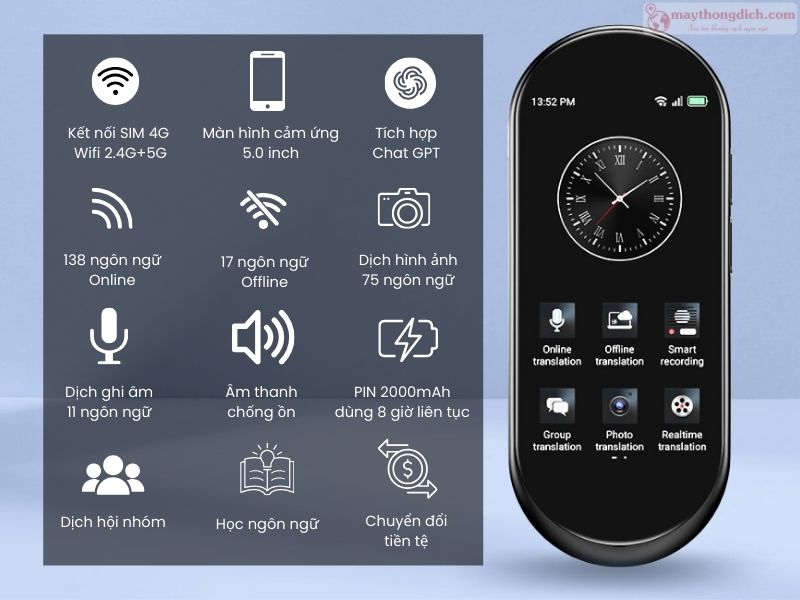 Thiết bị dịch thuật 4G AI Translator A10 tích hợp nhiều tính năng hữu ích