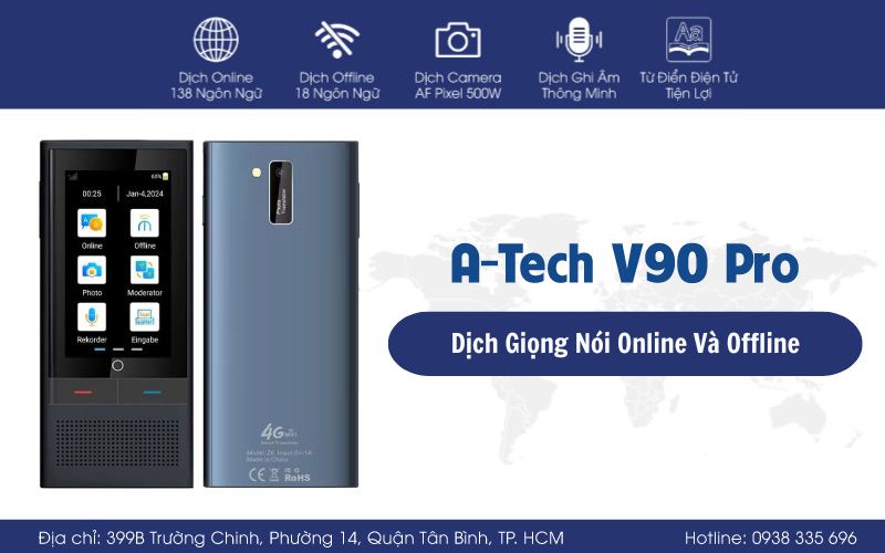 Máy phiên dịch đa ngôn ngữ A-Tech V90 Pro sở hữu nhiều tính năng dịch thuật thông minh Máy phiên dịch đa ngôn ngữ A-Tech V90 Pro sở hữu nhiều tính năng dịch thuật thông minh