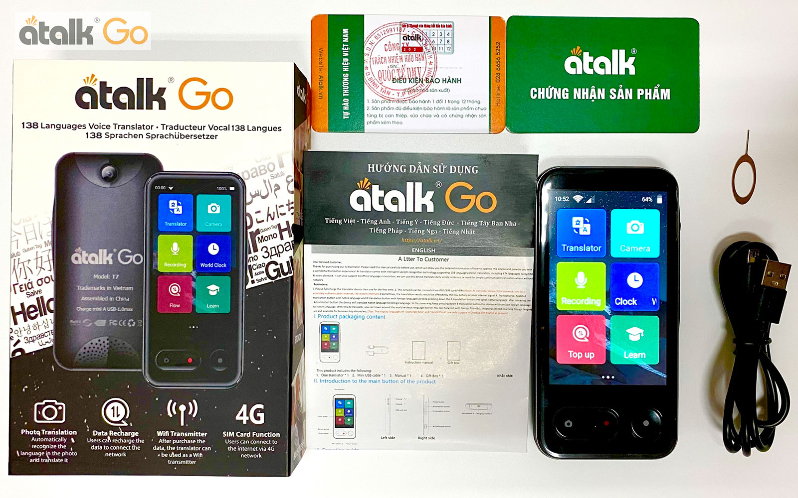 Trọn bộ sản phẩm máy dịch ngôn ngữ cầm tay Atalk Go