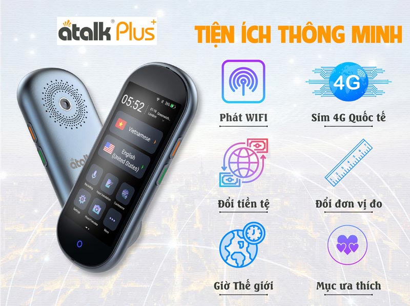 Máy phiên dịch đa ngôn ngữ Atalk Plus+ đa dạng tiện ích thông minh