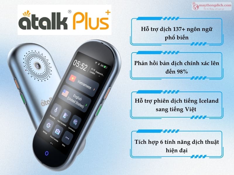 Máy phiên dịch tiếng Iceland ATalk Plus 16GB Máy phiên dịch tiếng Iceland ATalk Plus 16GB