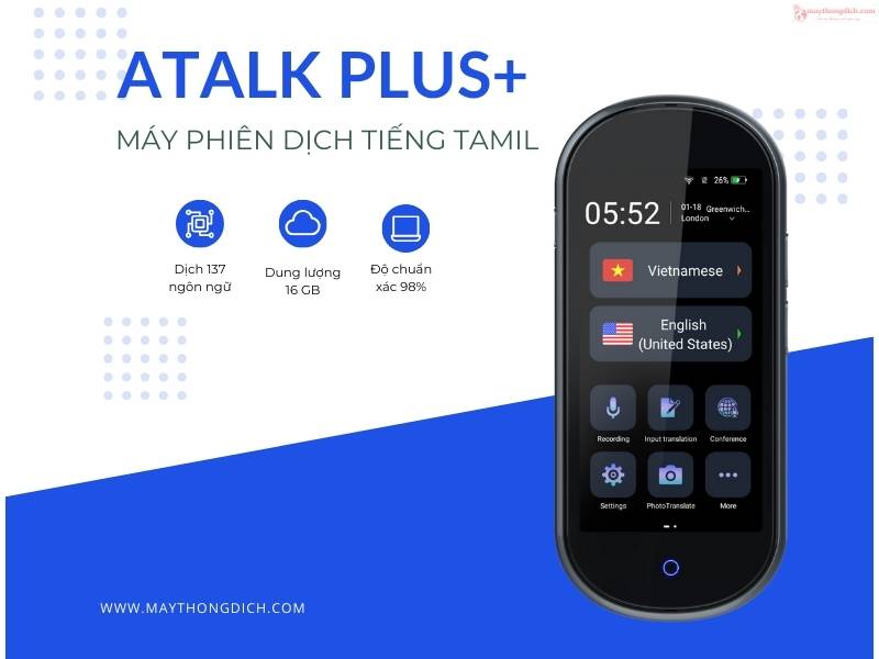 Máy phiên dịch tiếng Tamil Atalk Plus+
