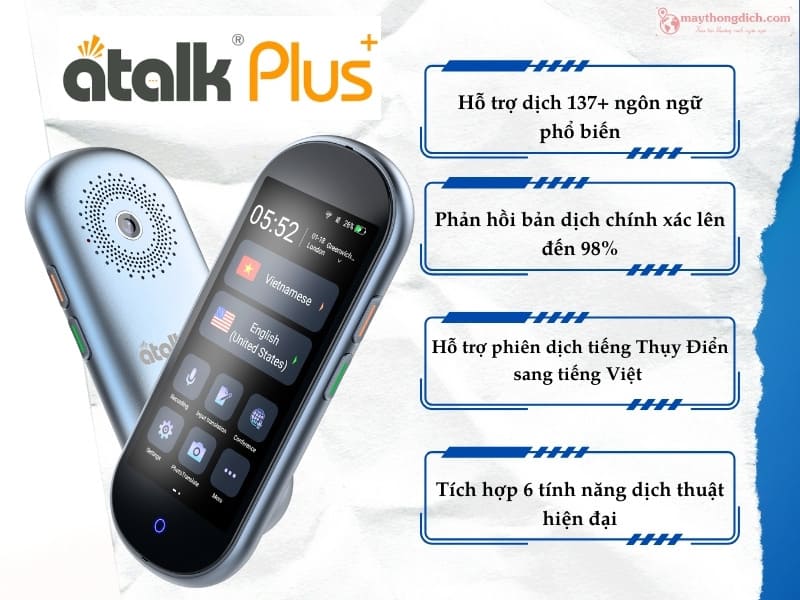 Máy phiên dịch tiếng Thụy Điển Atalk Plus 16GB Máy phiên dịch tiếng Thụy Điển Atalk Plus 16GB