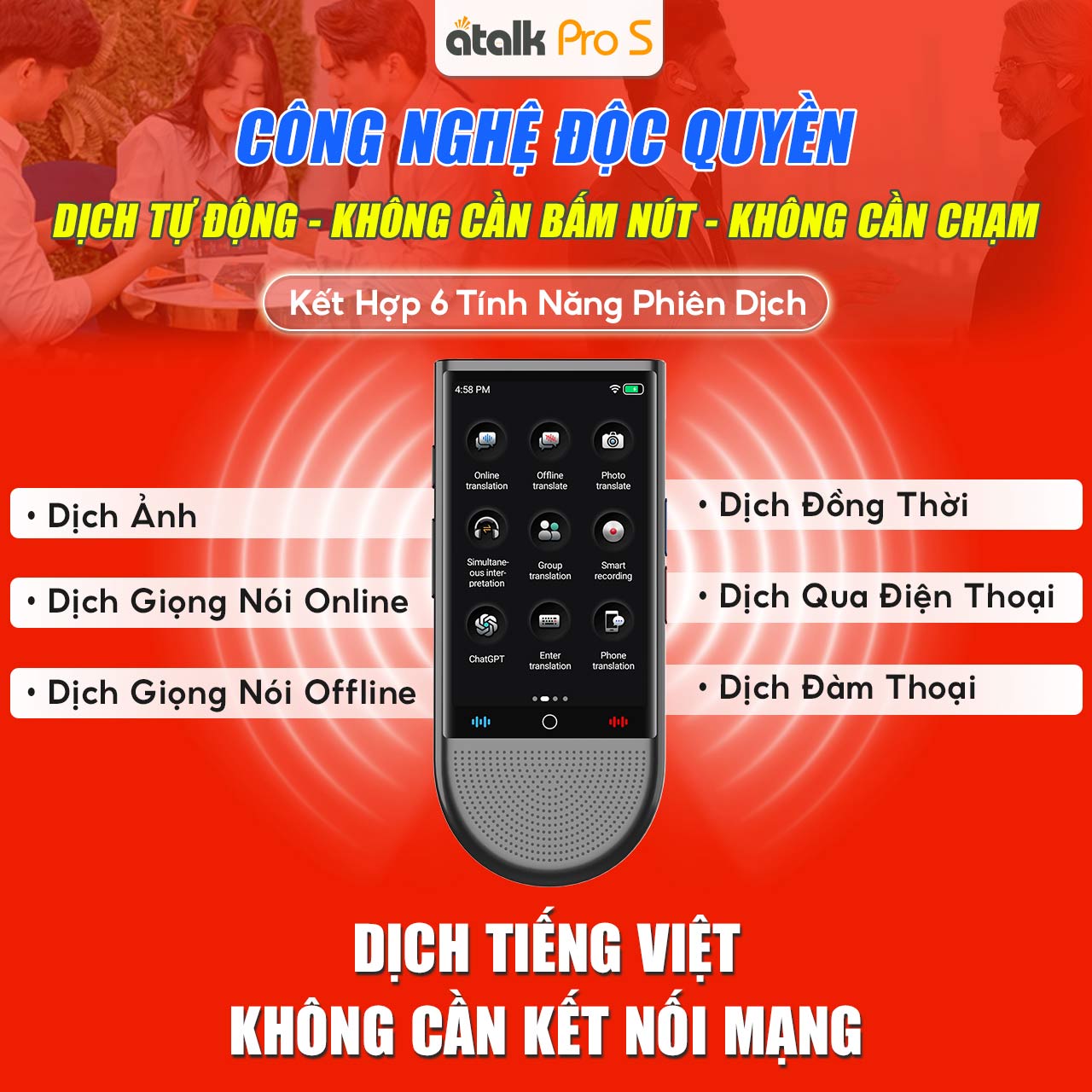 6 Tính Năng Phiên Dịch Trên Máy Dịch Ngôn Ngữ ATalk Pro S