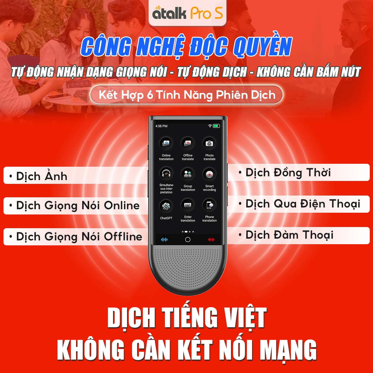 6 Tính Năng Phiên Dịch Trên Máy Dịch Ngôn Ngữ ATalk Pro S