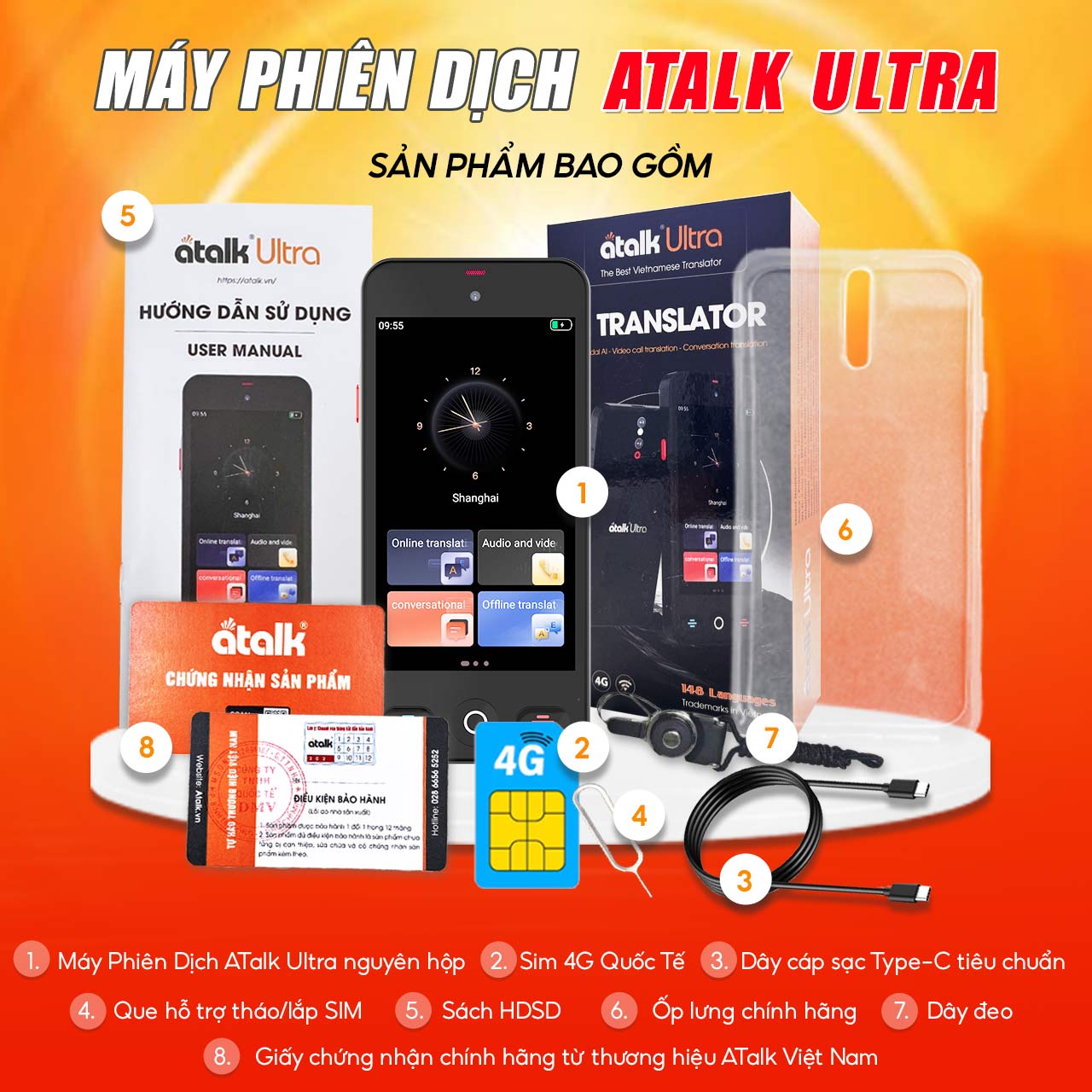 Bộ Sản Phẩm Đi Kèm Khi Mua Máy Phiên Dịch ATalk Ultra
