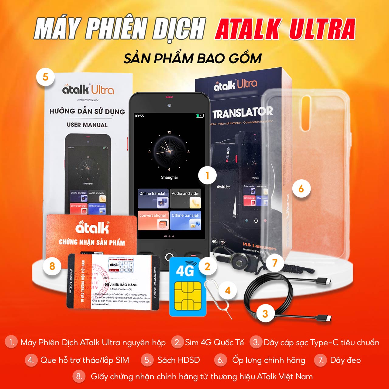 Bộ Sản Phẩm Đi Kèm Khi Mua Máy Phiên Dịch ATalk Ultra