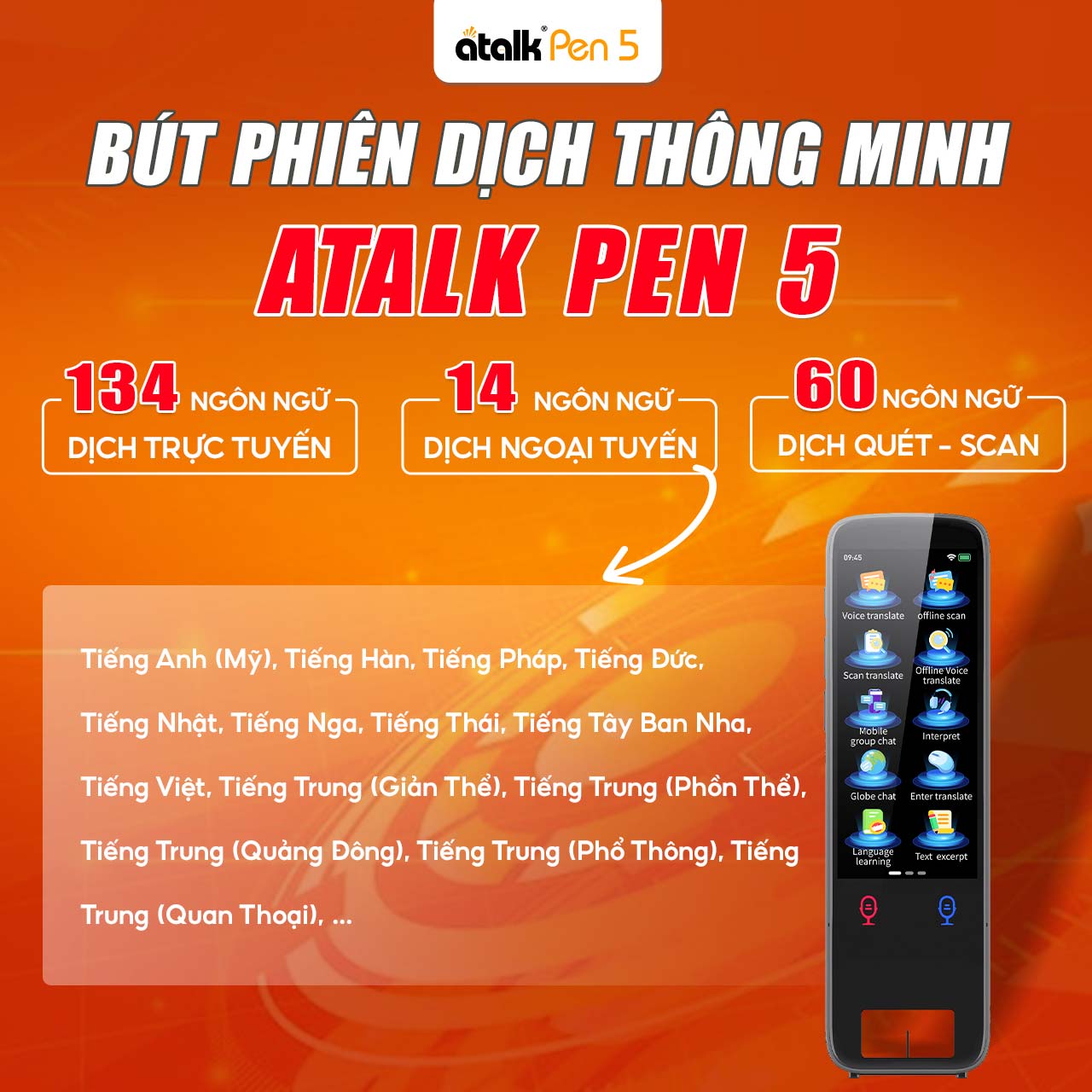 Bút Dịch Thông Minh ATalk Pen 5 Hỗ Trợ Phiên Dịch Đa Ngôn Ngữ