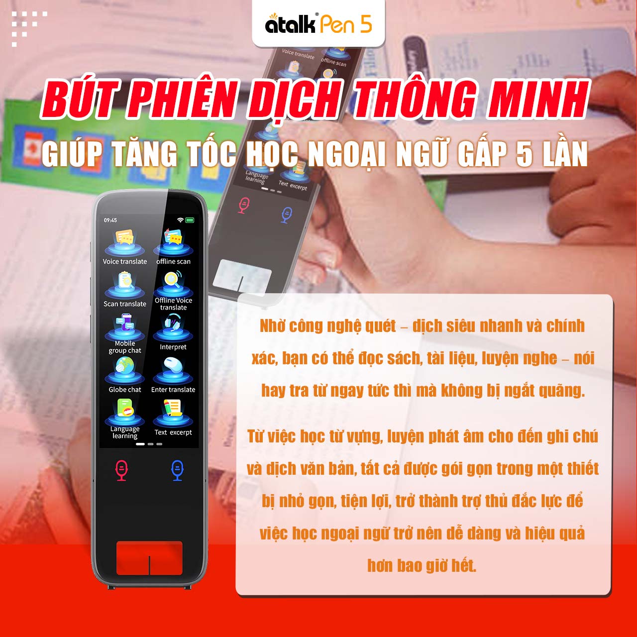 Bút Phiên Dịch Thông Minh ATalk Pen 5 Hỗ Trợ Quét Dịch Nhanh Chóng