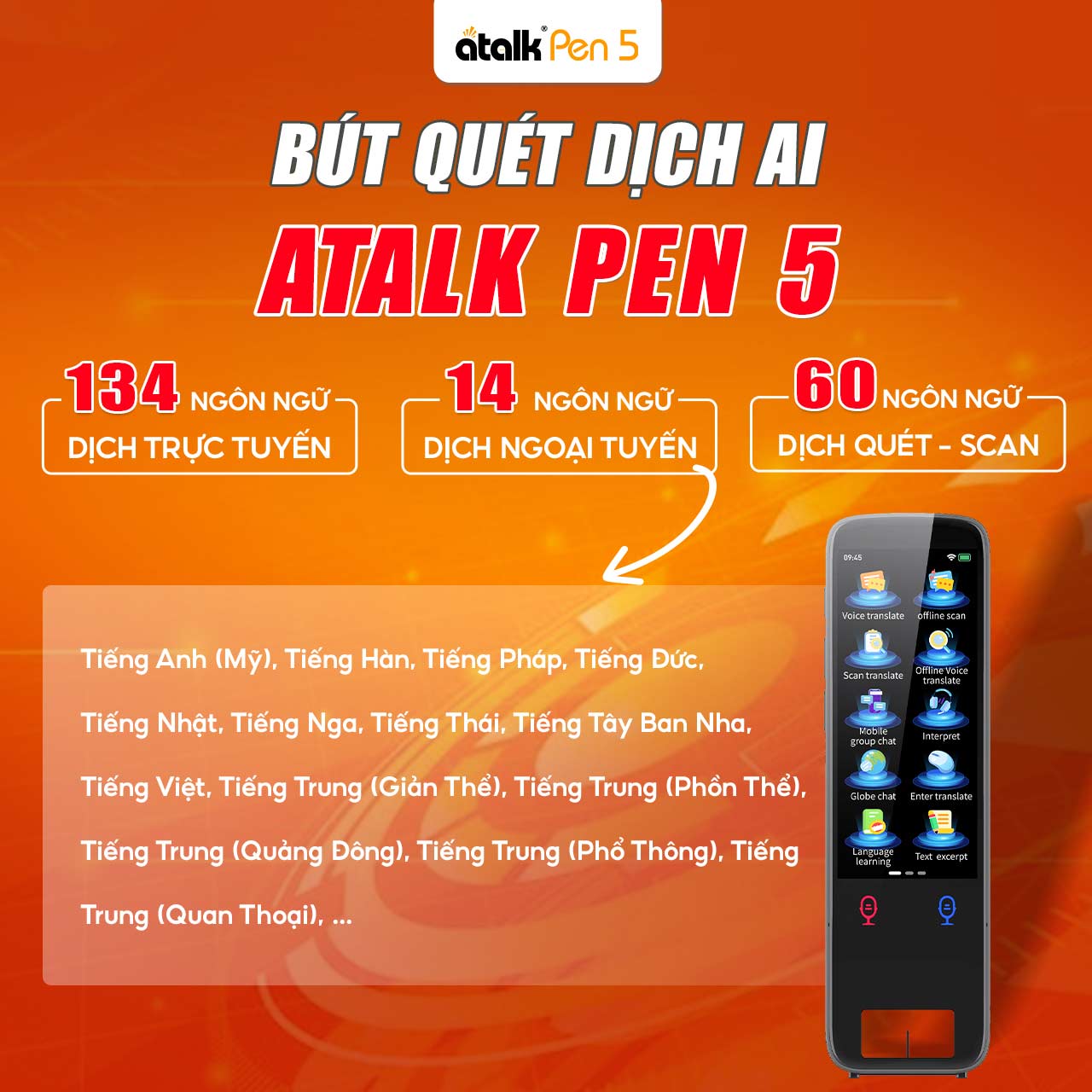 Bút Dịch Thông Minh ATalk Pen 5 Hỗ Trợ Phiên Dịch Đa Ngôn Ngữ