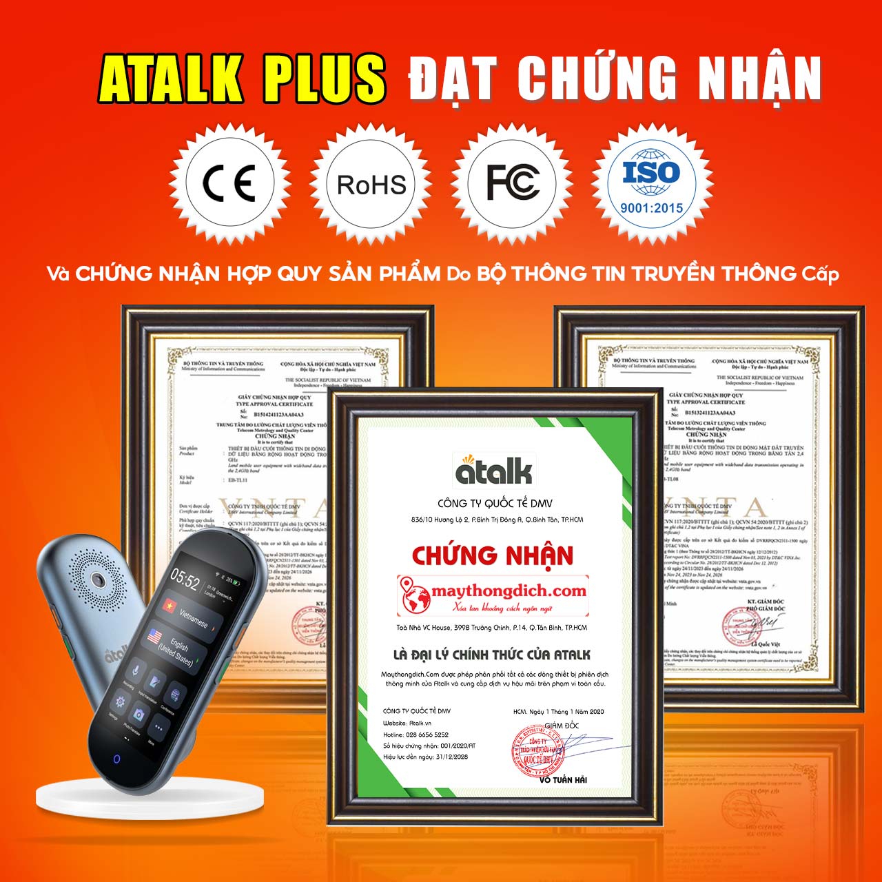 Các Chứng Nhận Của Máy Phiên Dịch ATalk Plus
