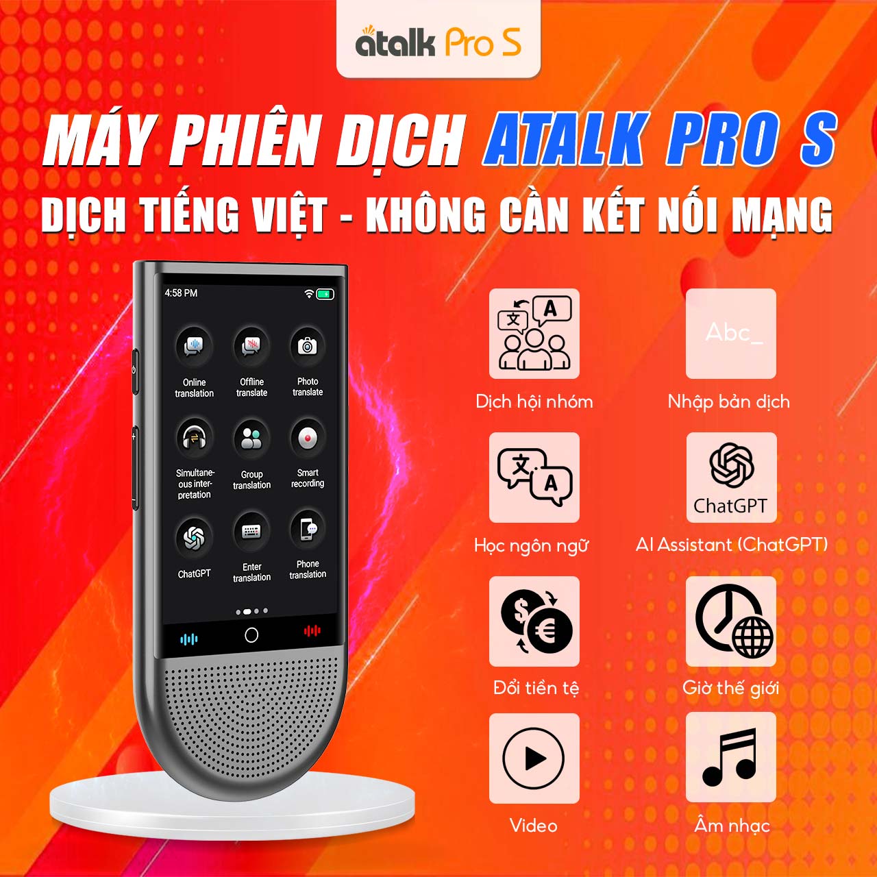 Các Tiện Ích Thông Minh Trên Máy Dịch ATalk Pro S
