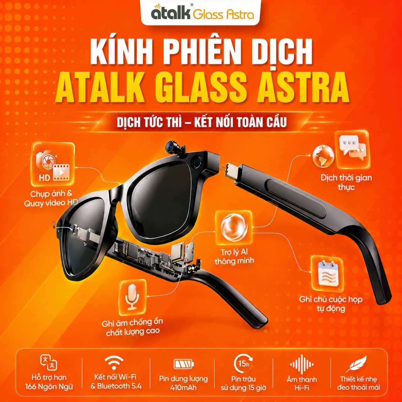 Kính Thông Minh Phiên Dịch AI ATalk Glass Astra
