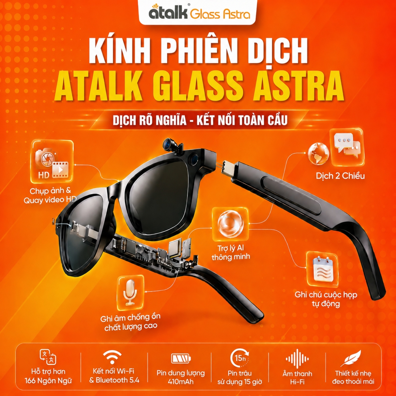 Kính Thông Minh Phiên Dịch AI ATalk Glass Astra