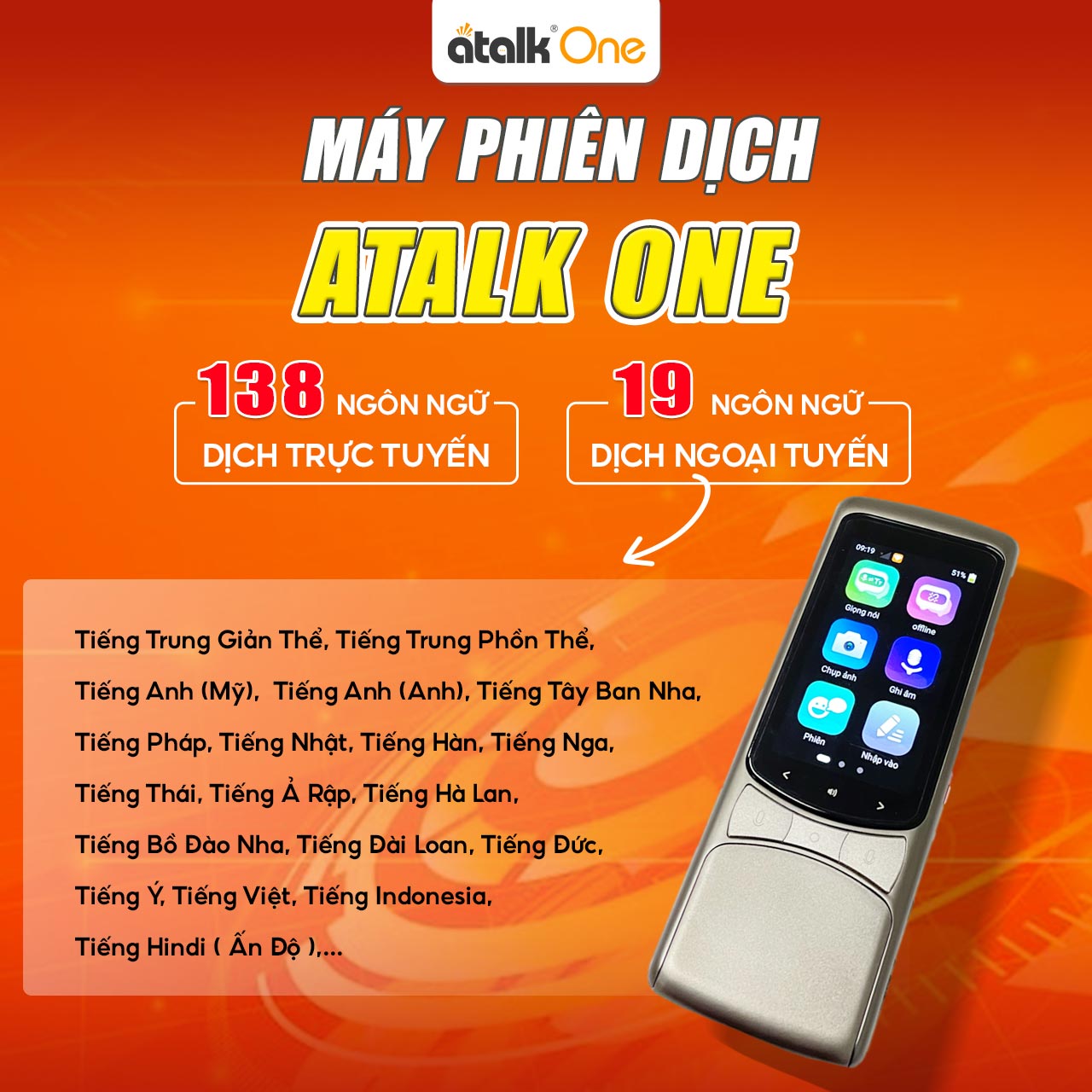 Máy Dịch Ngôn Ngữ ATalk One Hỗ Trợ 138 Ngôn Ngữ