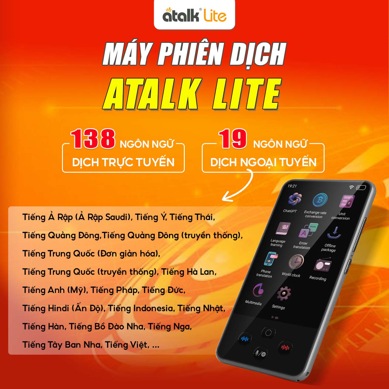 Atalk Lite Hỗ Trợ Phiên Dịch Giọng Nói 2 Chiều Đa Ngôn Ngữ 