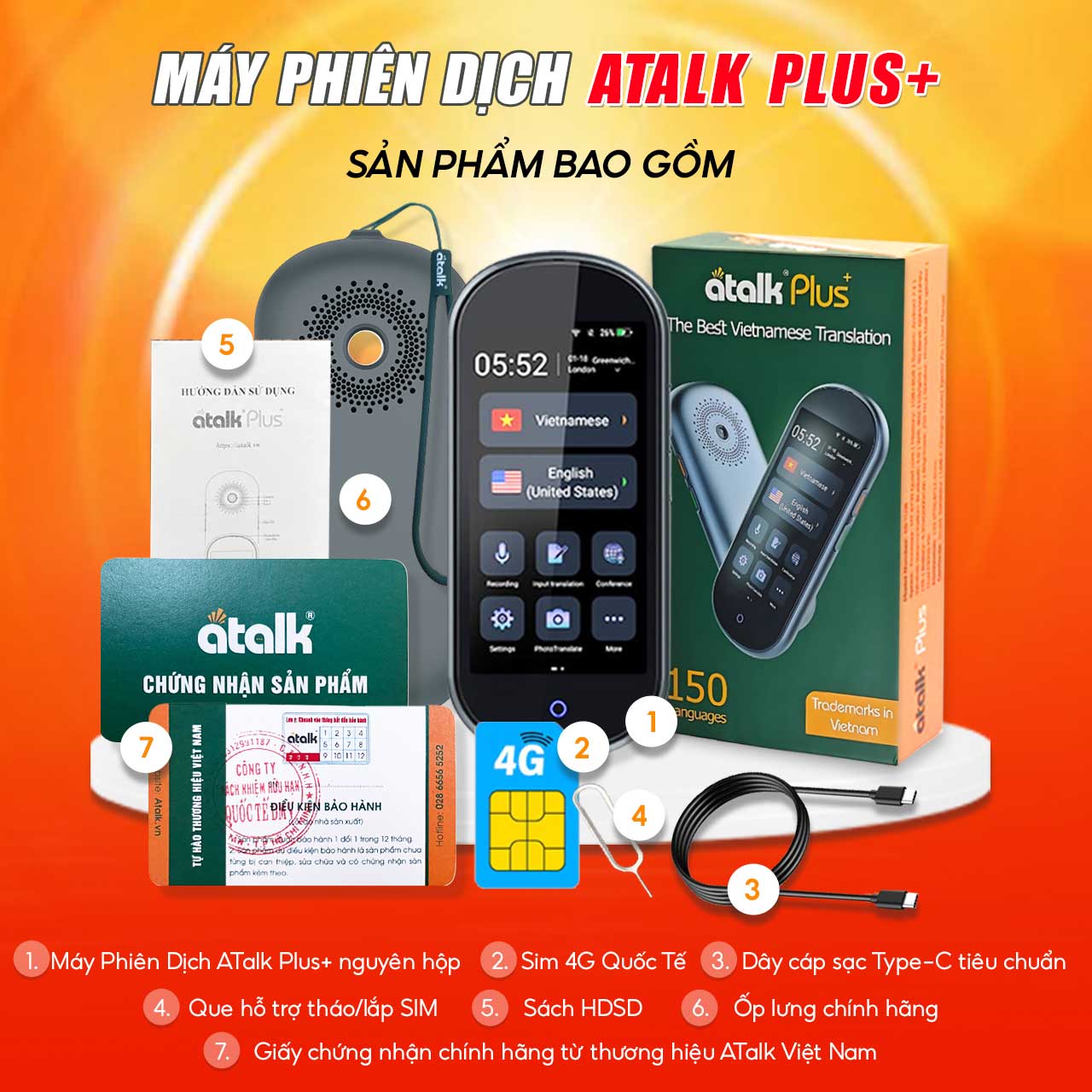 Máy phiên dịch cầm tay ATalk Plus+ phiên bản nâng cấp mới 2025