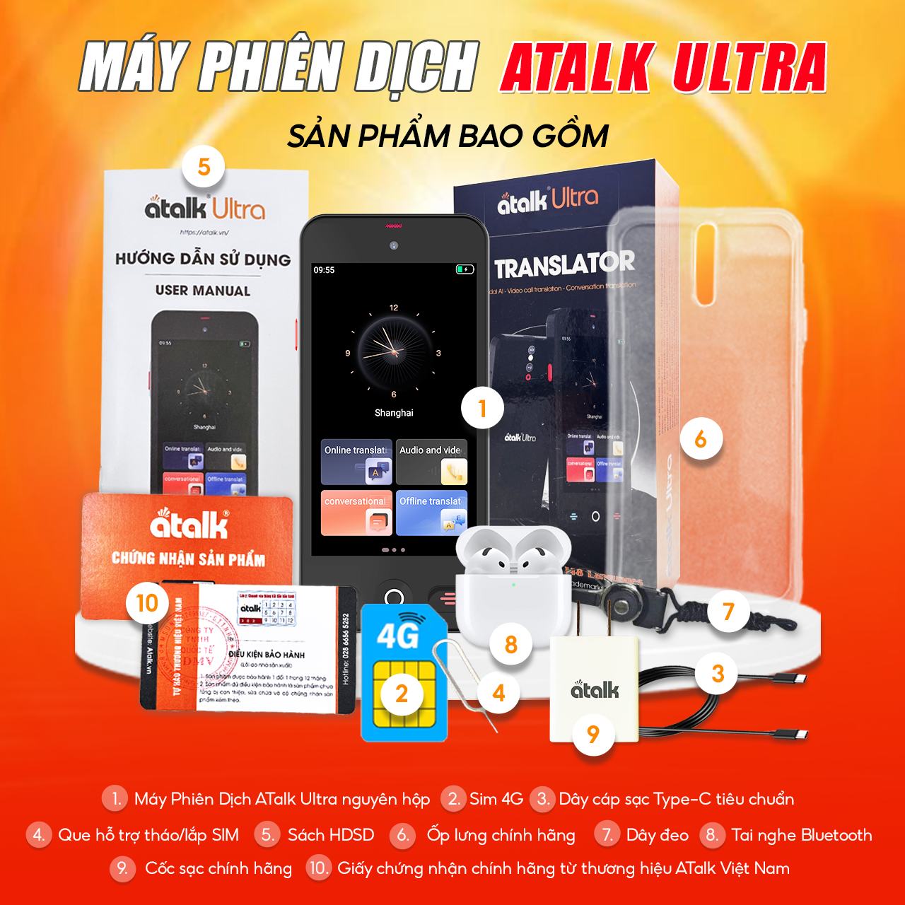 Sản Phẩm Đi Kèm Khi Mua Máy Dịch ATalk Pro S