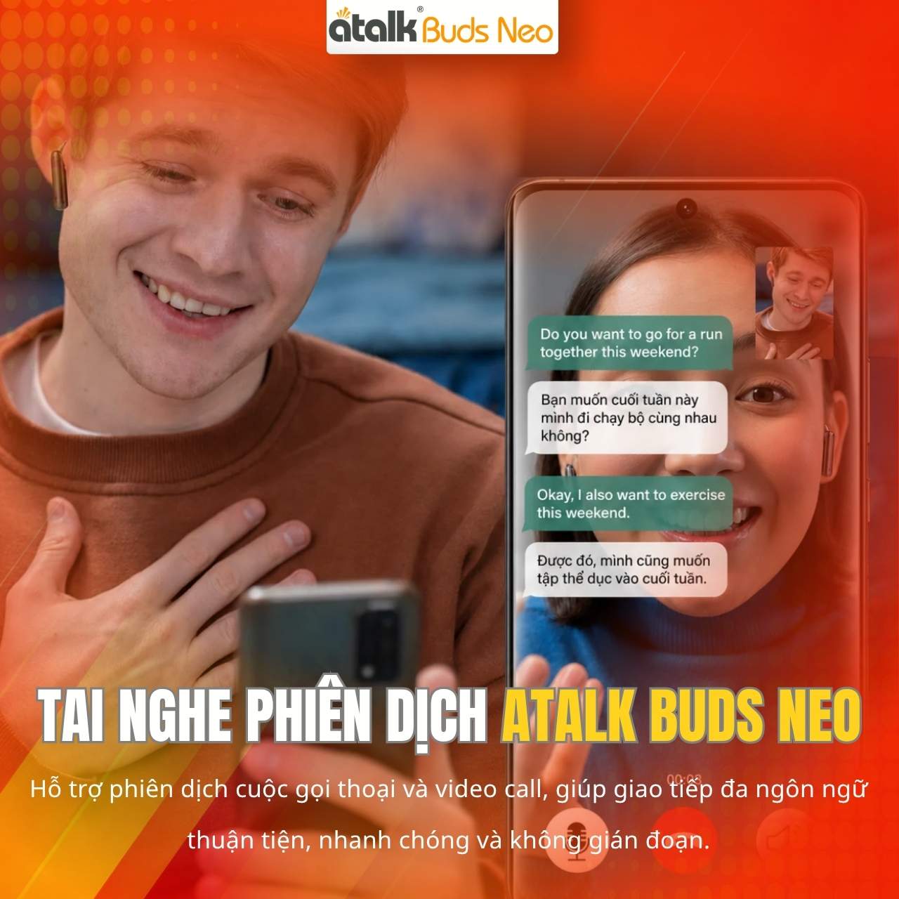 Tai Nghe ATalk Buds Neo Hỗ Trợ Phiên Dịch Cuộc Gọi Và Video Chuẩn Xác