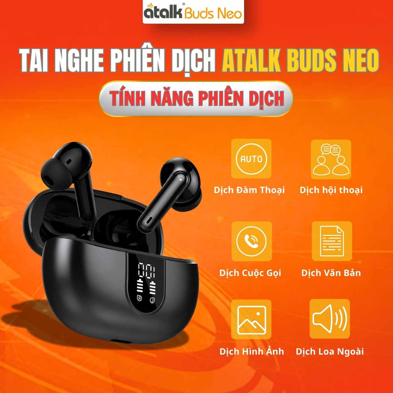 Tai Nghe Dịch Thuật ATalk Buds Neo Hỗ Trợ 6 Tính Năng Phiên Dịch