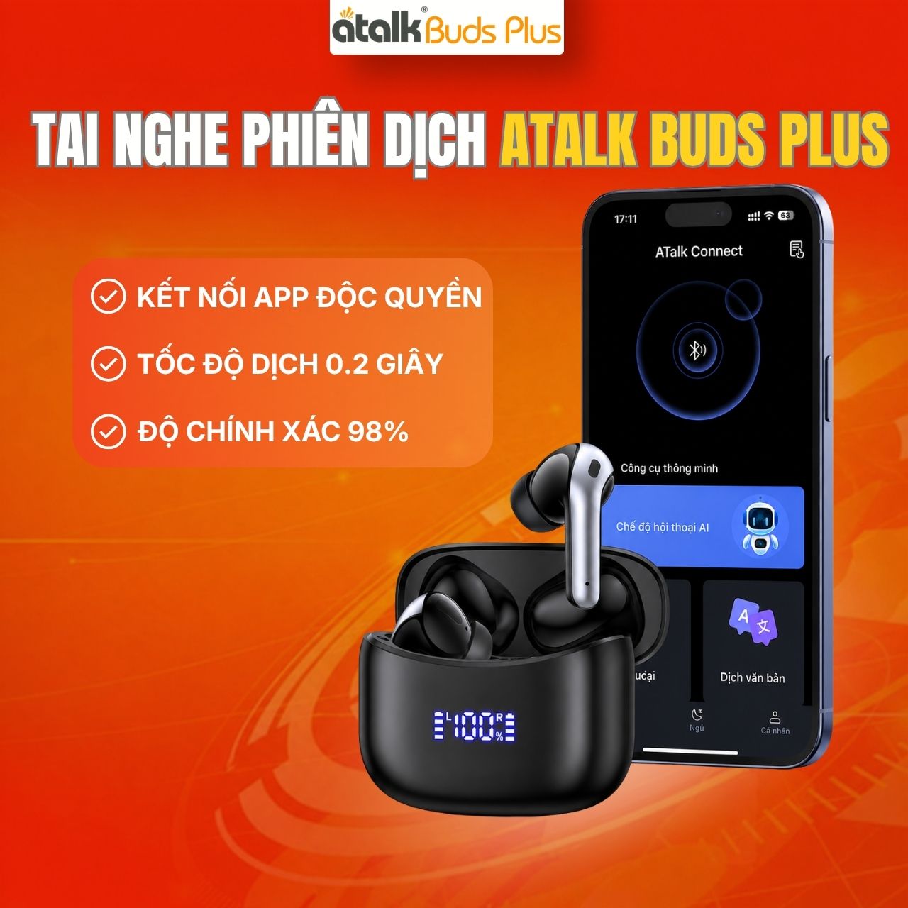 Tai Nghe Phiên Dịch ATalk Buds Plus Kết Nối App Phiên Dịch Nhanh Chóng