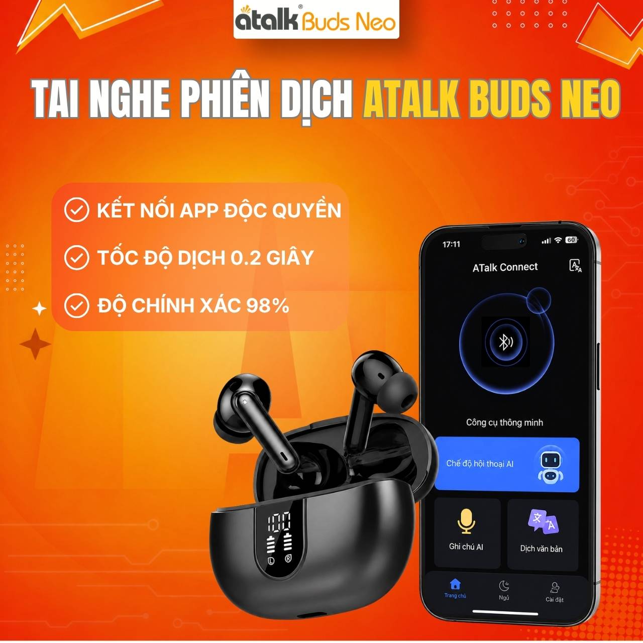 Tai Nghe Thông Dịch ATalk Buds Neo Hỗ Trợ Kết Nối Với Điện Thoại Tiện Lợi